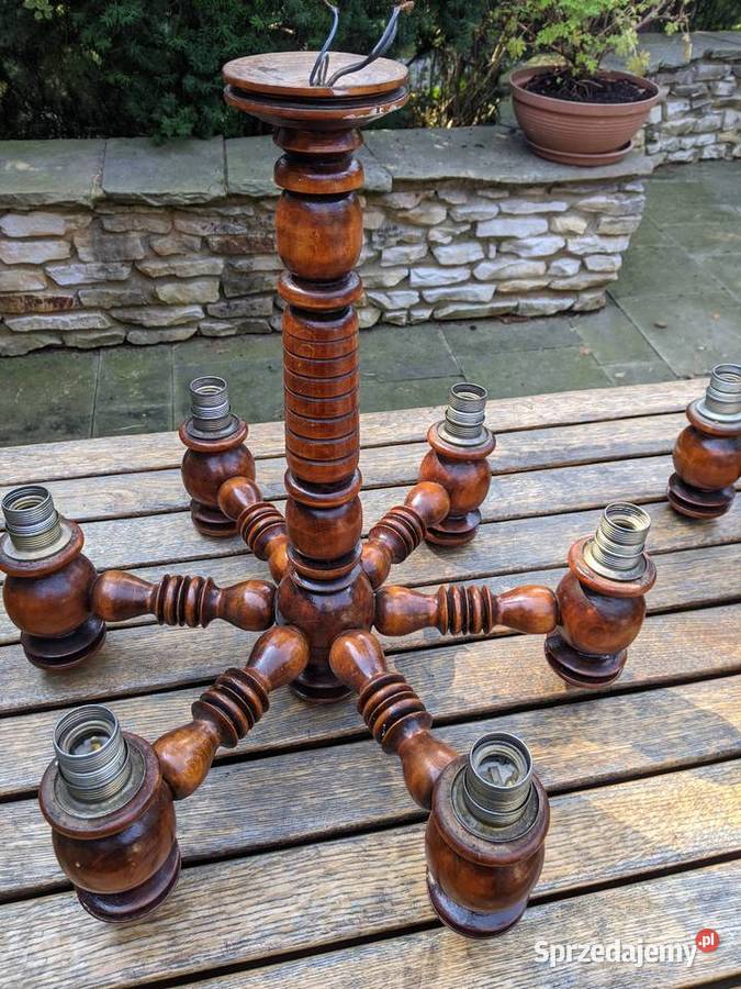 Żyrandol drewniany retro duży 6ramienny Warszawa