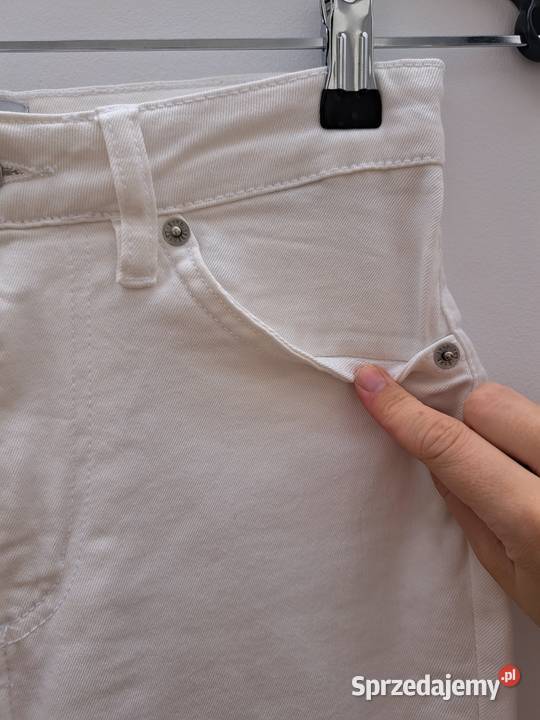 Białe jeansy rurki 157 Snake wysoki stan klasyka Spodnie Trąbki Wielkie