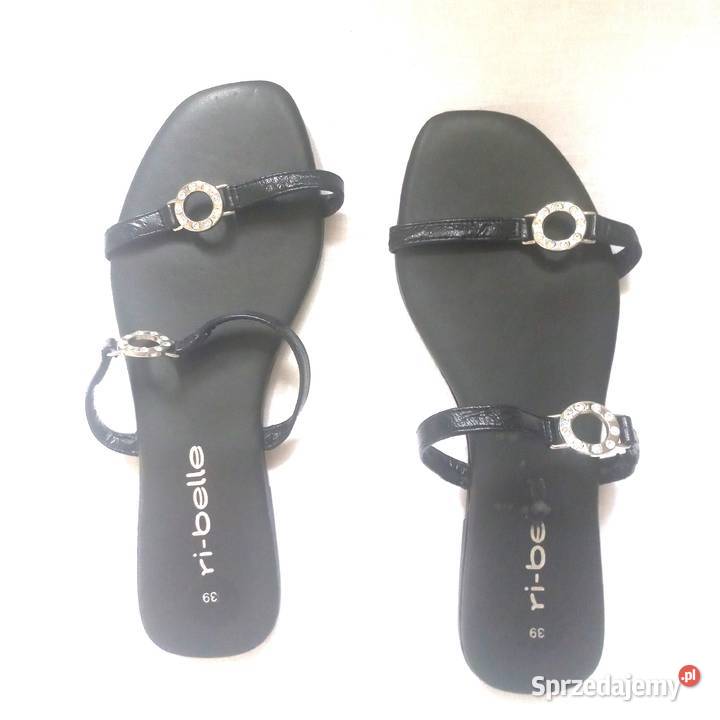 Klapki czarne Eleganckie srebrne r 38 NOWE 25cm