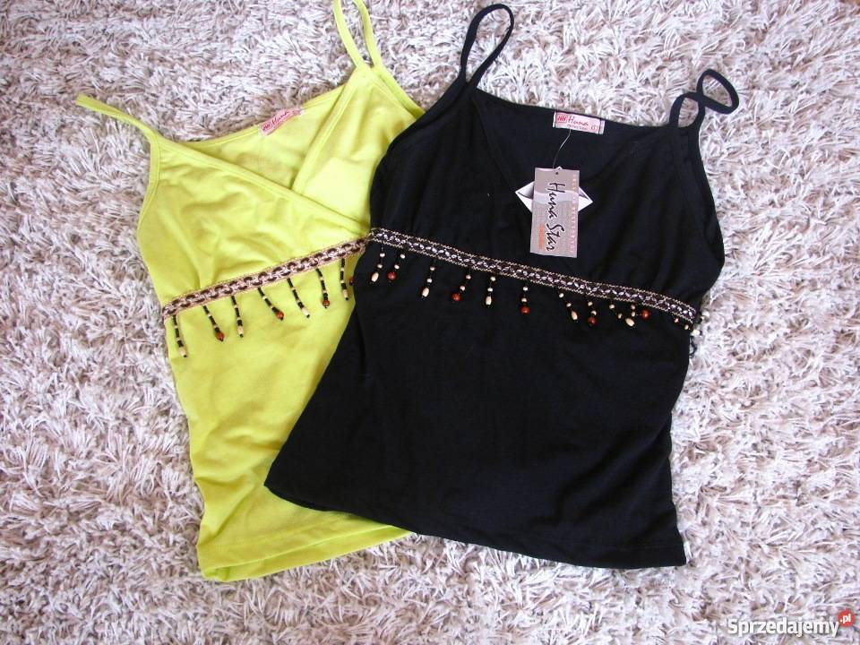 Koszulka top na ramiączkach z aplikacją r L czarny Topy i koszulki Wrocław