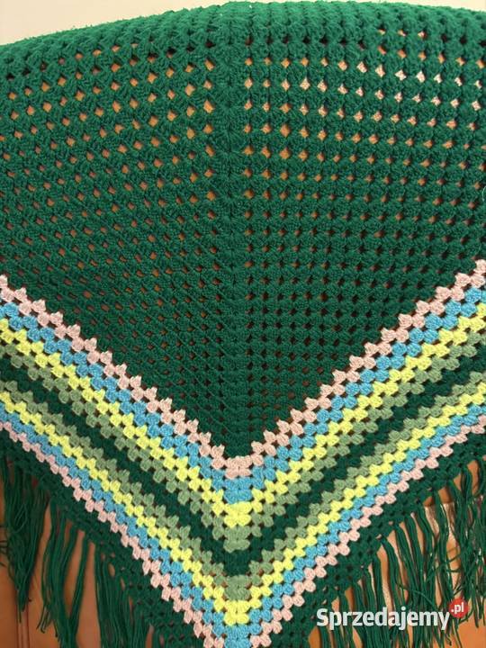 Chusta szydełkowa zielona vintage z czasów PRL Częstochowa