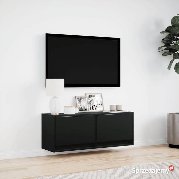 Ścienna szafka TV z LED czarna 100x31x35 Warszawa