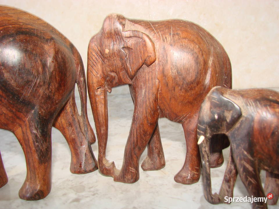 stado słoni indyjskie drewniane figury Pruszcz Gdański