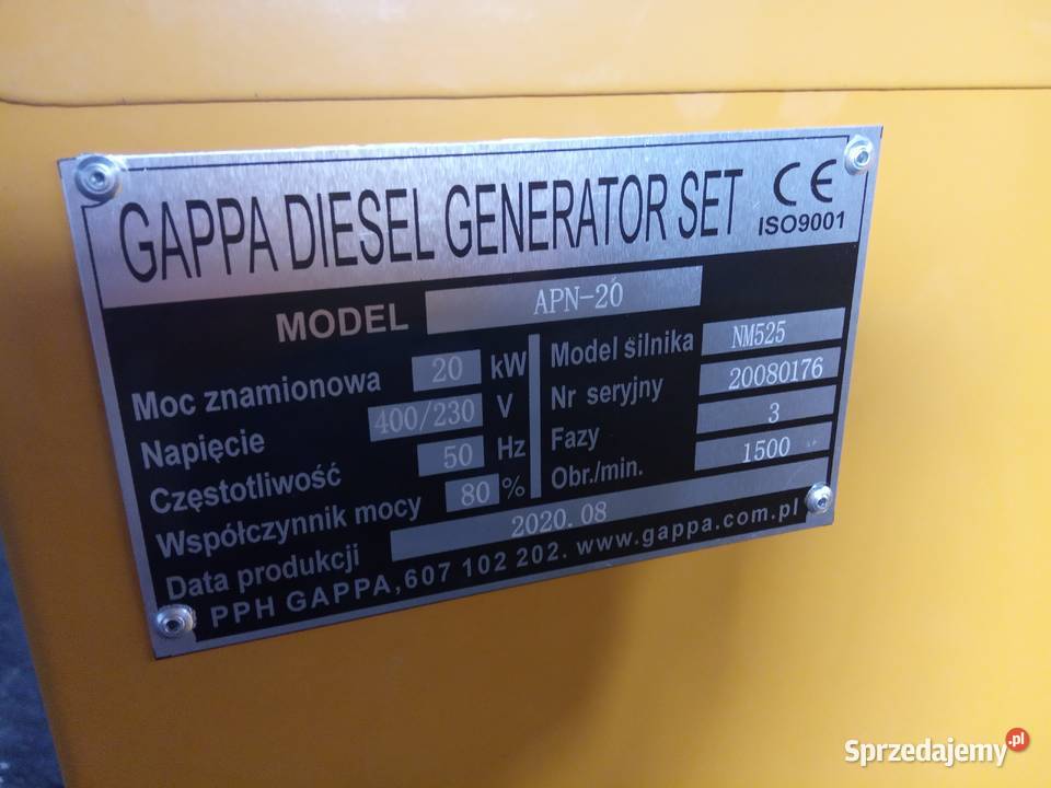 Agregat GAPPA model GF2 GF3 20KW 25kVA Pierzchnica sprzedam