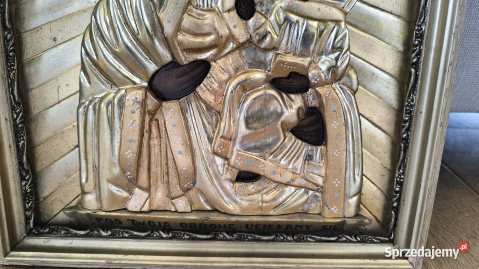 Piękna oryginalna XIX wieczna ikona Matka boska