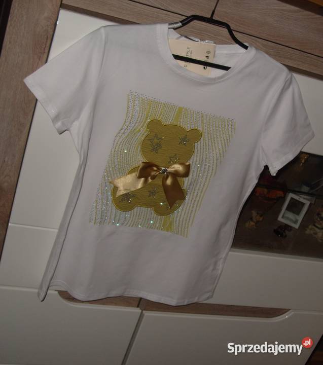 NOWY TSHIRT z Miśkiem kokarda cyrkonie r ML Moda i Styl Rawicz