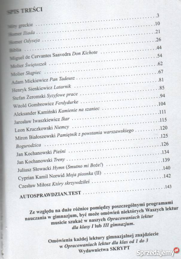 OPRACOWANIA LEKTUR KLAS 2 GIMNAZJUM Rok wydania 2001 Siedlce