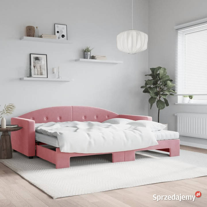 Sofa rozsuwana z materacami różowa aksamit Warszawa