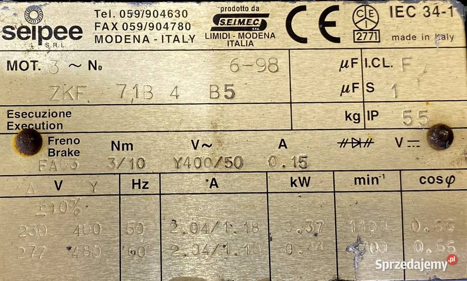 motoreduktor przekładnia 037kW 200obr 3fazowy kujawsko-pomorskie Pigża