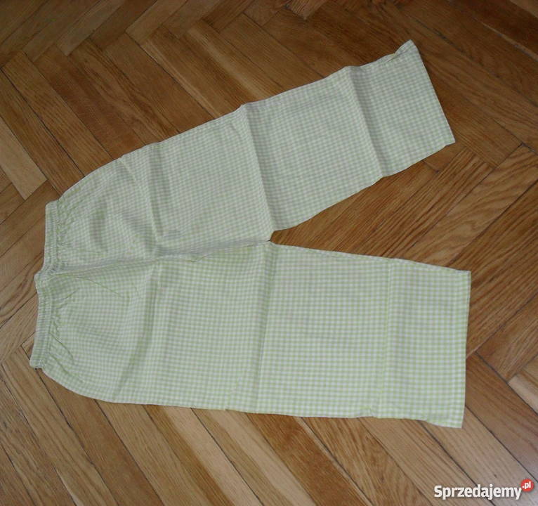 LETNIE SPODNIE RYBACZKI BIAŁE W LIMONKOWĄ KRATKĘ Moda i Styl