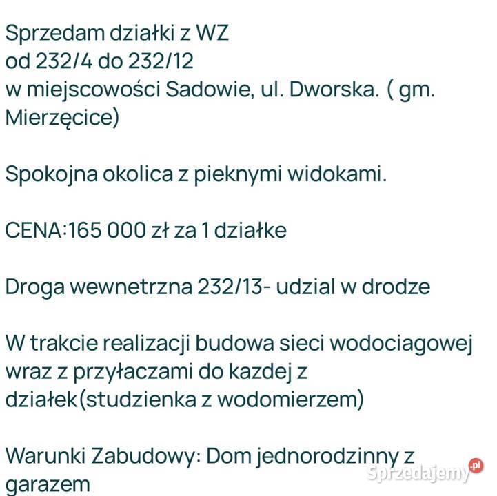 Sprzedam działkę 924m2 Sadowie sprzedam
