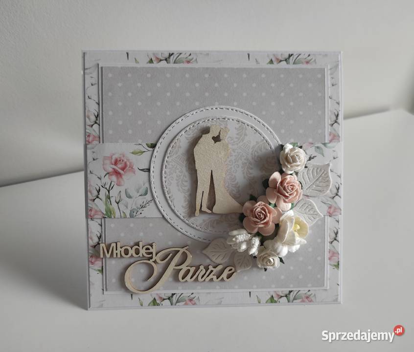 Kartka ręcznie robiona na Ślub z pudełkiem Łódź