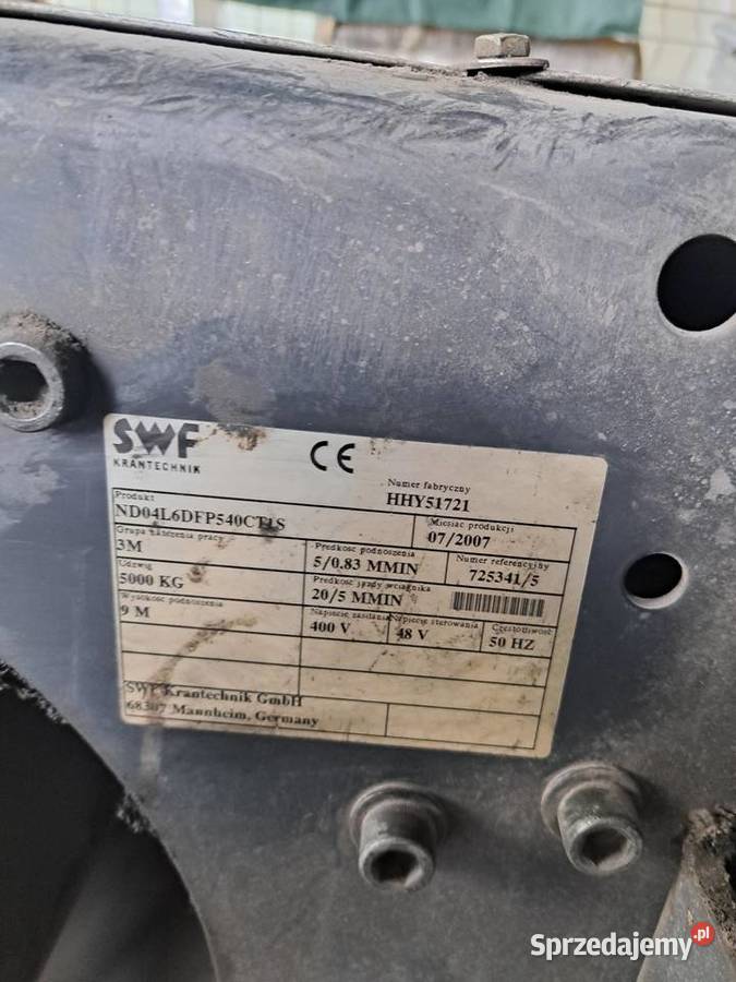 Wciągnik elektryczny 5000 SWF Dźwigi, podnośniki Włoszczowa sprzedam