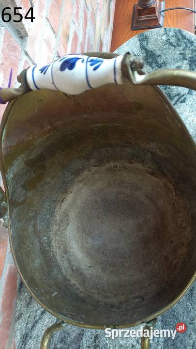 Pojemnik mosiężny z ceramiką Osłanka na doniczkę Gawroniec