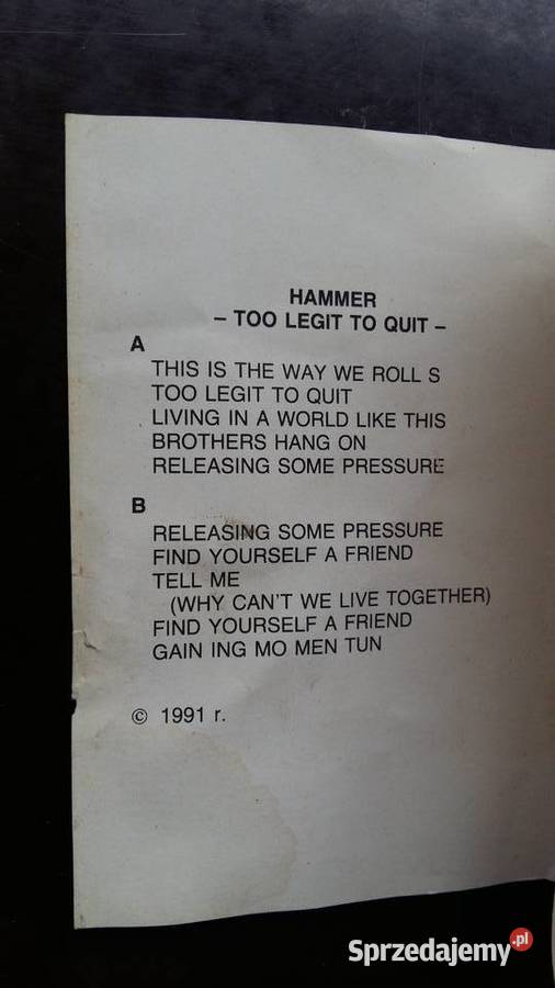 Kaseta magnetofonowa Mc Hammer too legit to quit Siemiatycze sprzedam