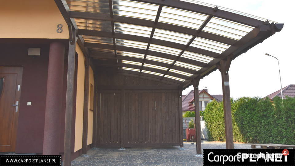 Wiata garażowa drewniana na samochód projekt Olsztyn