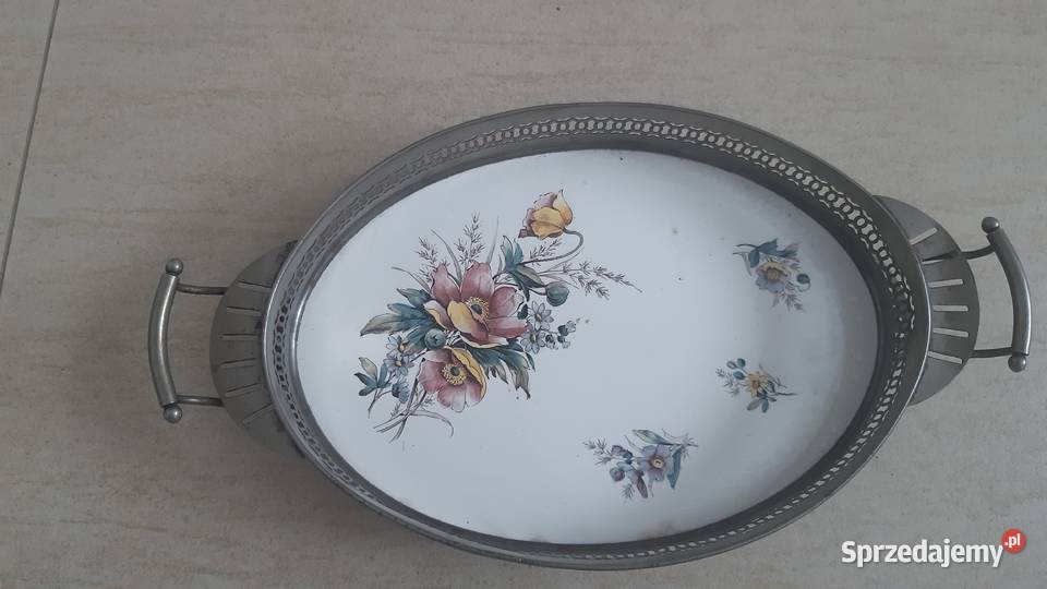 Patera metalowa z porcelanowymzdobionym dnem sprzedam