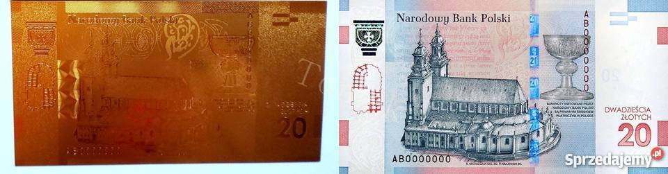 ZŁOTO Złoty Banknot 20 z 1050 rocznica Chrztu Sosnowiec