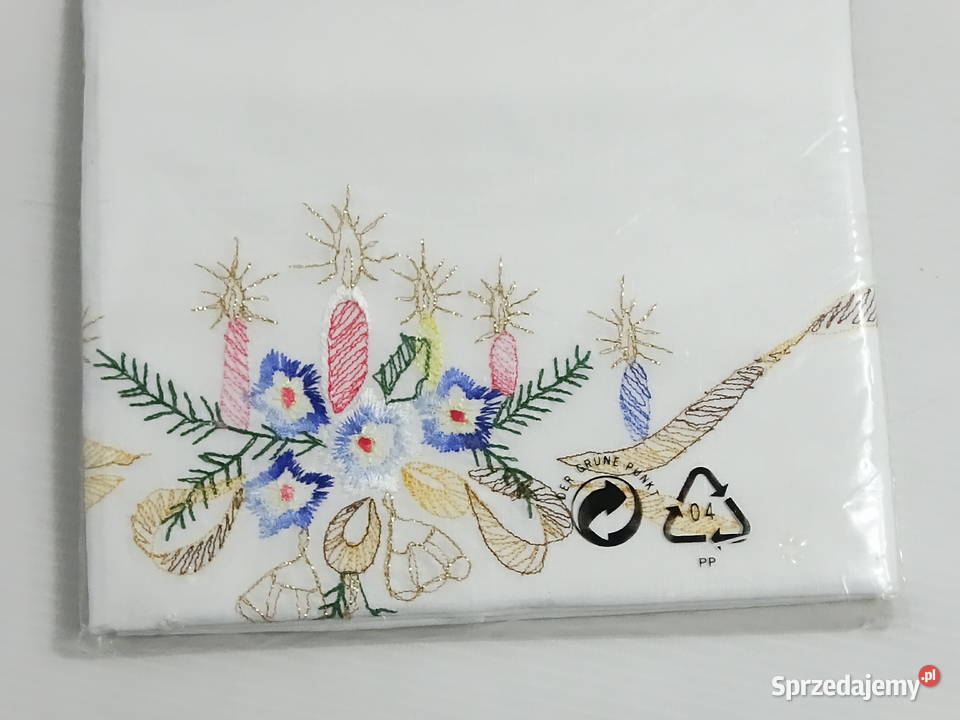 Piękna Świąteczna Serweta Haftowana 80x80 Obrusy