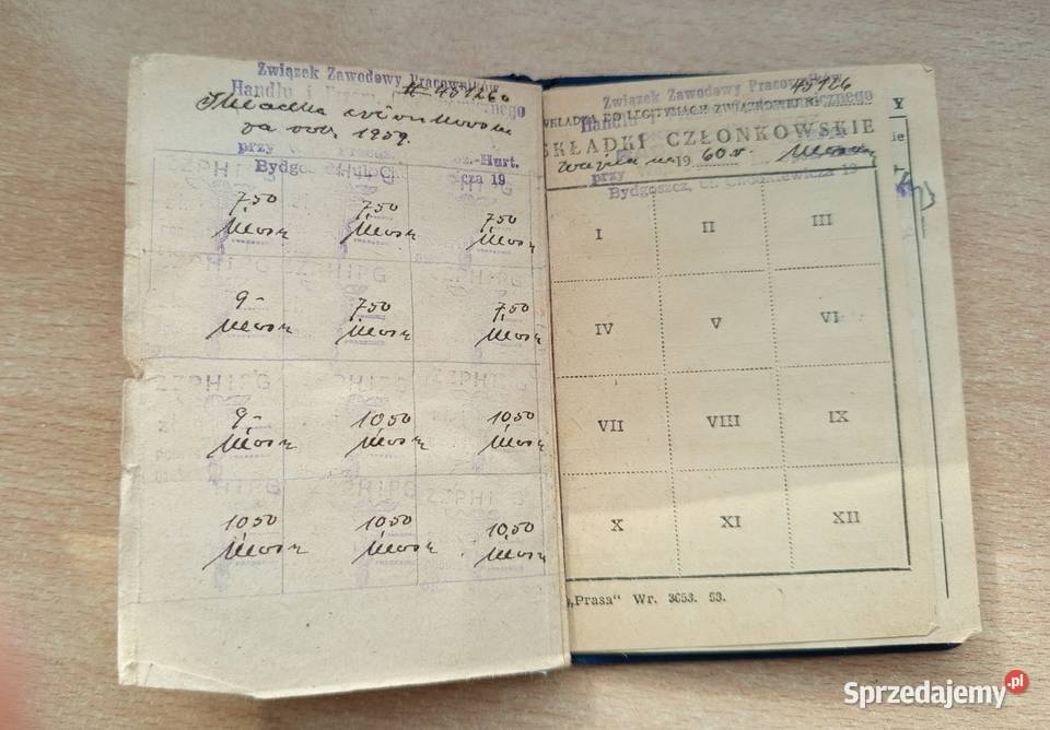Związkowa Legitymacja Członkowska 1951r kujawsko-pomorskie Nakło nad Notecią sprzedam