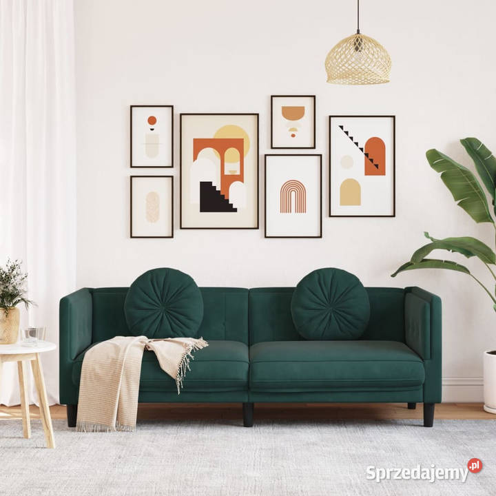 Sofa 3osobowa z poduszkami ciemnozielona aksamit Warszawa