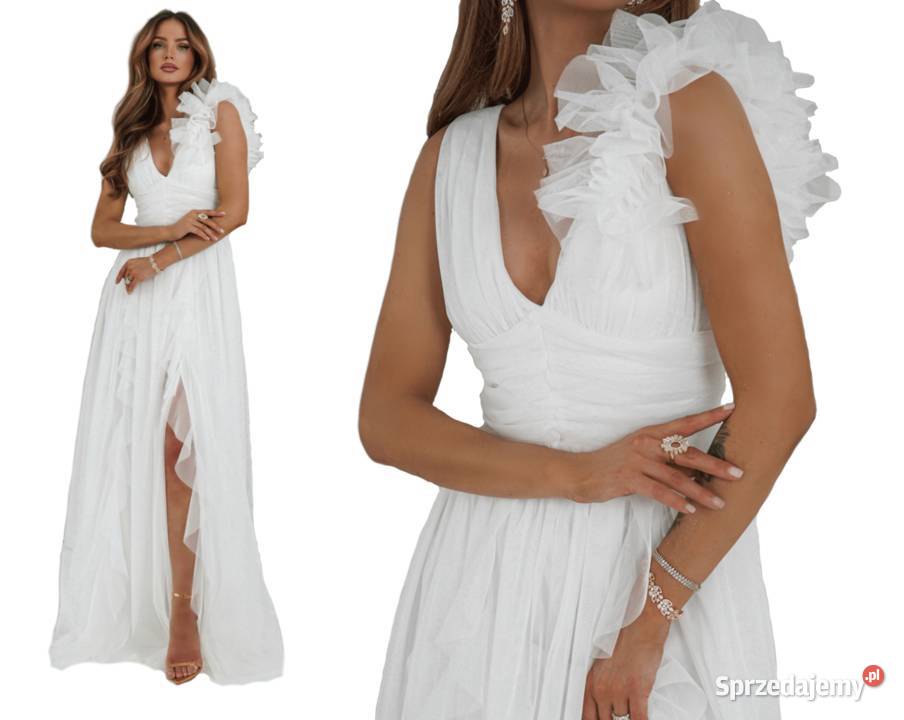 Suknia ślubna ivory z rozcięciem zdobione ramię Jelenia Góra sprzedam