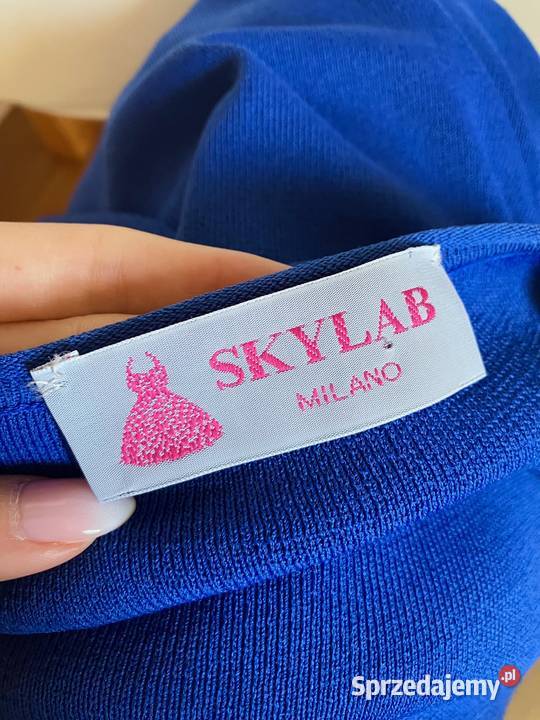 Nowy elegancki chabrowy włoski sweter bluzka Nisko