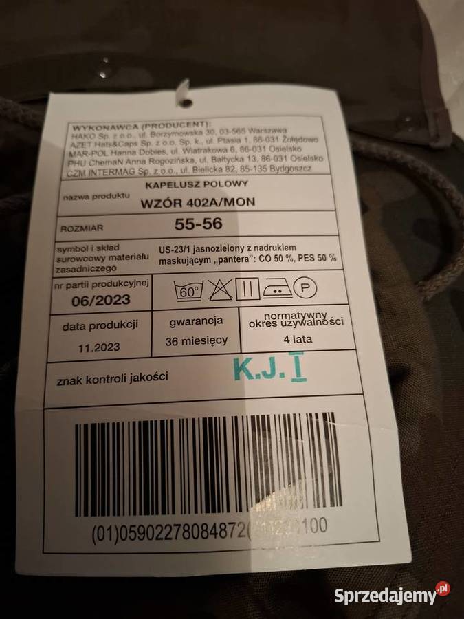 Kapelusz polowy z osłoną rozmiar 5556 wzór Ostrołęka