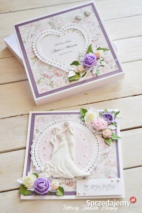 Kartka na ślub w pudełku ręcznie robiona sprzedam