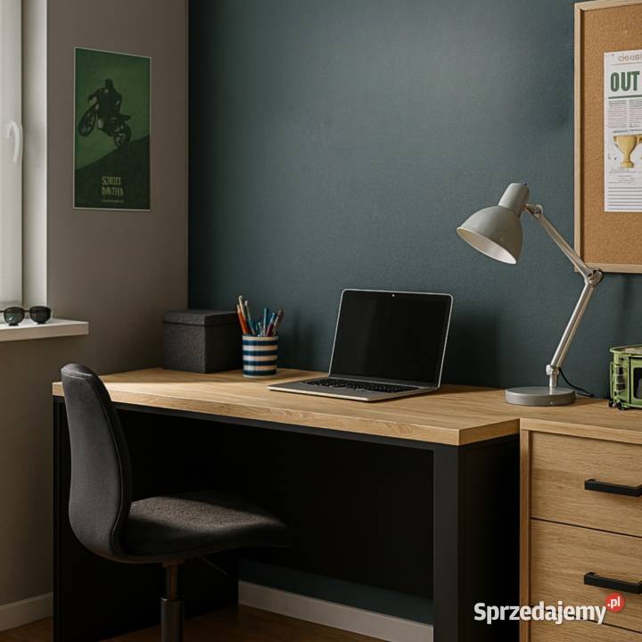 Biurko z Drewna Dębowego Stalowy Stelaż Panele Gdów