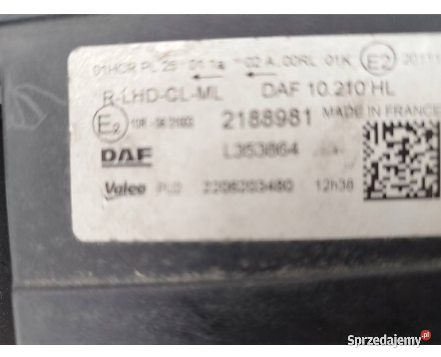 Daf xf xg lampa reflektor oryginal 2188981 ciężarowe Przejęsław sprzedam
