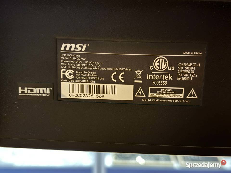 Monitor MSI Optix G27C2 27 27 1920 x 1080 px