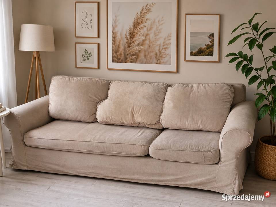 Beżowa sofa 3osobowa z zdejmowanym pokrowcem