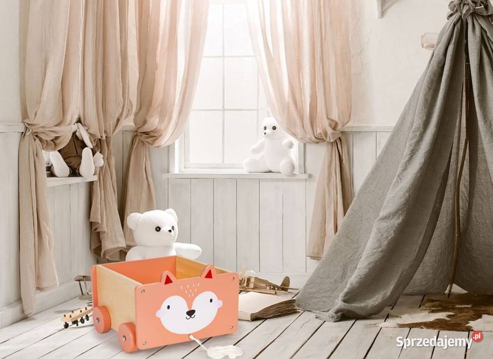 Drewniany wózek na sznurku pojemnik klocki Bielsk Podlaski