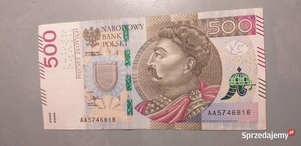 Banknoty 500 seria AA luty 2016 niski numer Tarnów