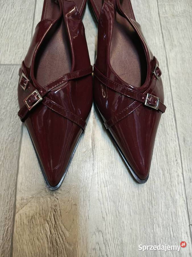 43 Bordowe baleriny wieczorowe z odkrytą piętą Kraków