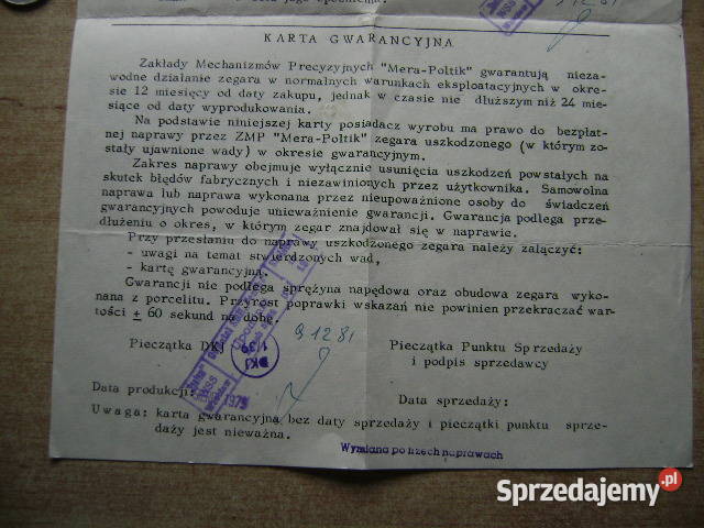 Starocie z PRL Stare dokumenty Budzik Instrukcja pomorskie