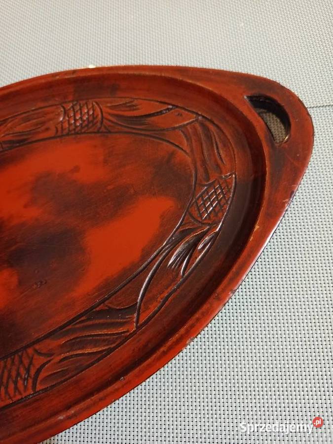 Zabytkowa taca drewniana ręcznie rzeźbiona Warszawa