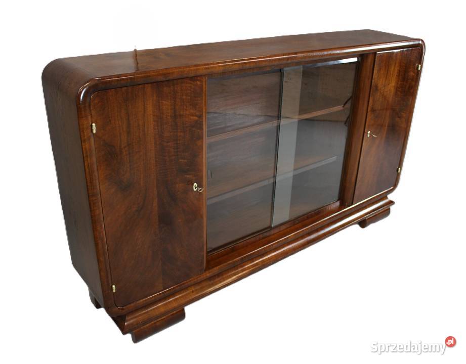 Niska biblioteka art deco w orzechu renowacji Meble Bydgoszcz sprzedam
