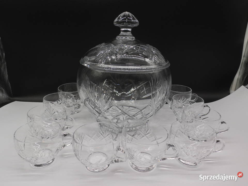 Kryształowa Bola Waza do Ponczu Komplet 10 Porcelana i szkło Raszków