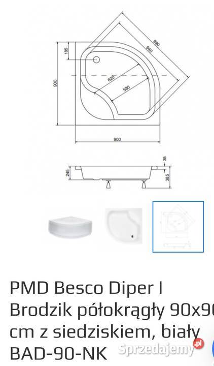 Kabina prysznicowa z wysokim brodzikiem 90x90 Olsztyn