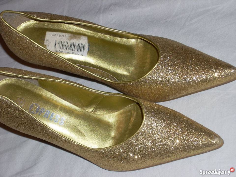 XPRESS złote szpilki wizytowe j nowe 36 365 skóra ekologiczna Nowy Sącz