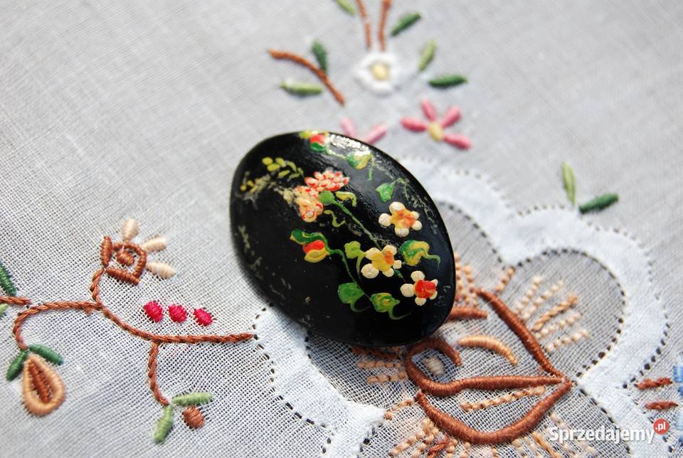Stara broszka metalowa ręcznie malowana kwiaty lubelskie Lublin sprzedam
