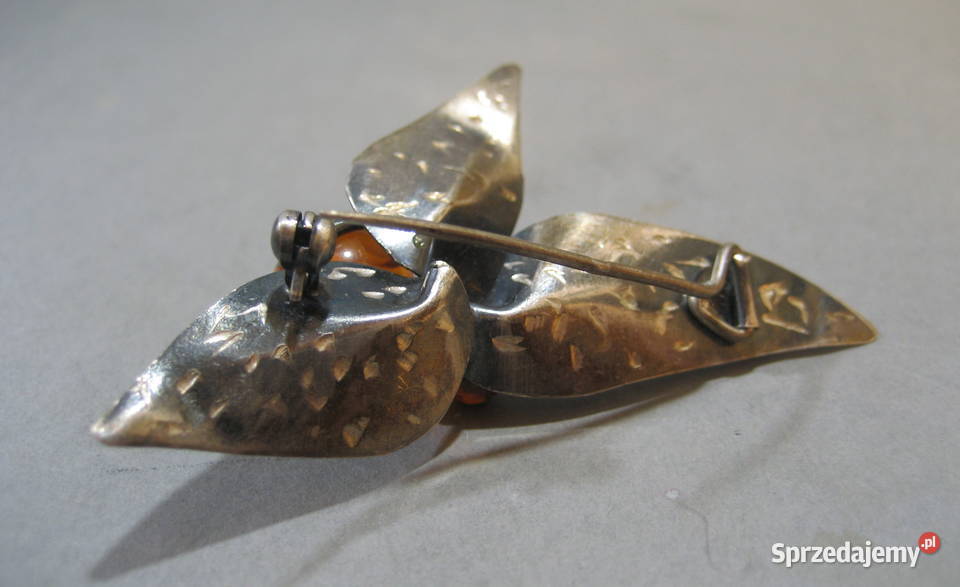 Stara Broszka Srebrna z Bursztynem Vintage Pozostałe