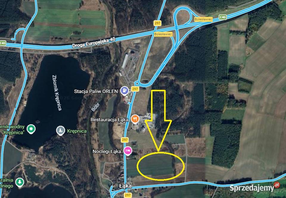 Działka usługowa 152 ha Łąka gm Bolesławiec 82m