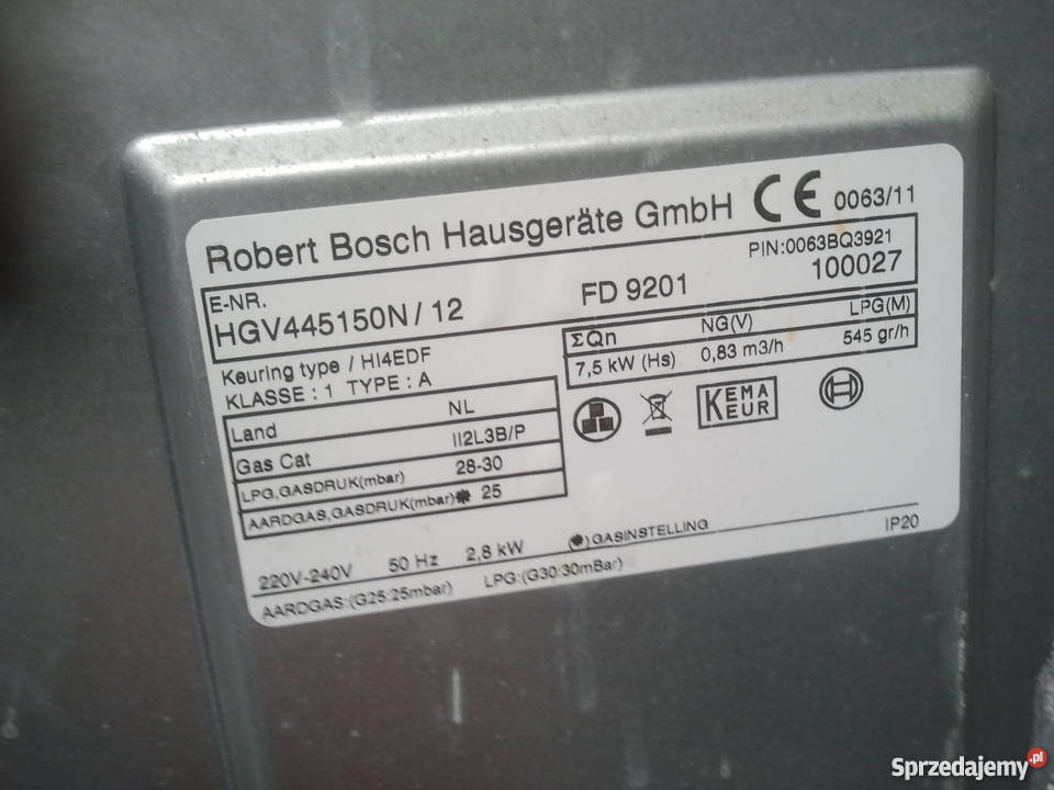 Kuchenka gazowa Bosch HGV445150N wolnostojące Leszno