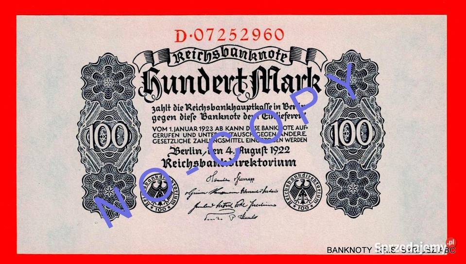 100 Marek -1922r-Niemcy - UNC - Bankowy