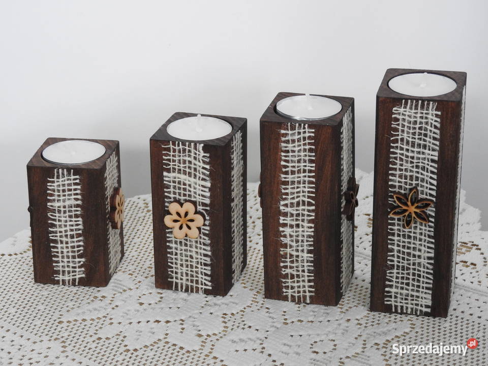 Świeczniki zestaw handmade drewniane prezent Bytom