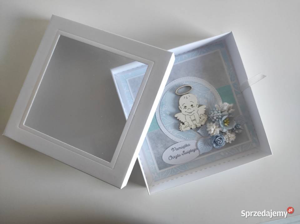 Kartka ręcznie robiona w pudełku na Chrzest łódzkie Łódź