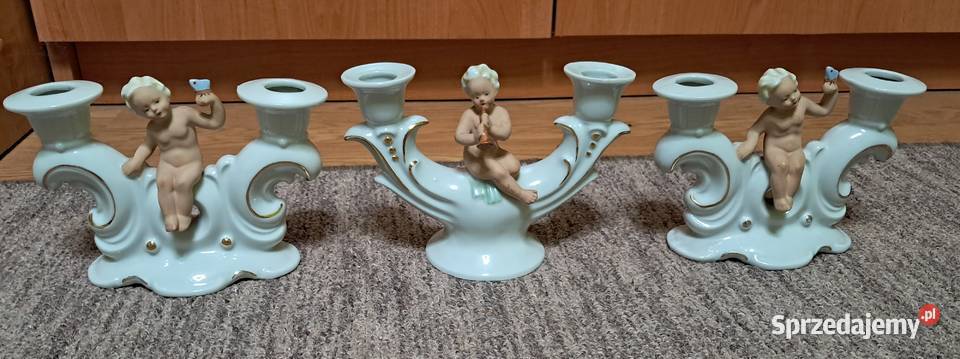 Stare świeczniki 3 porcelana Wagner Apel Niemcy Suwałki